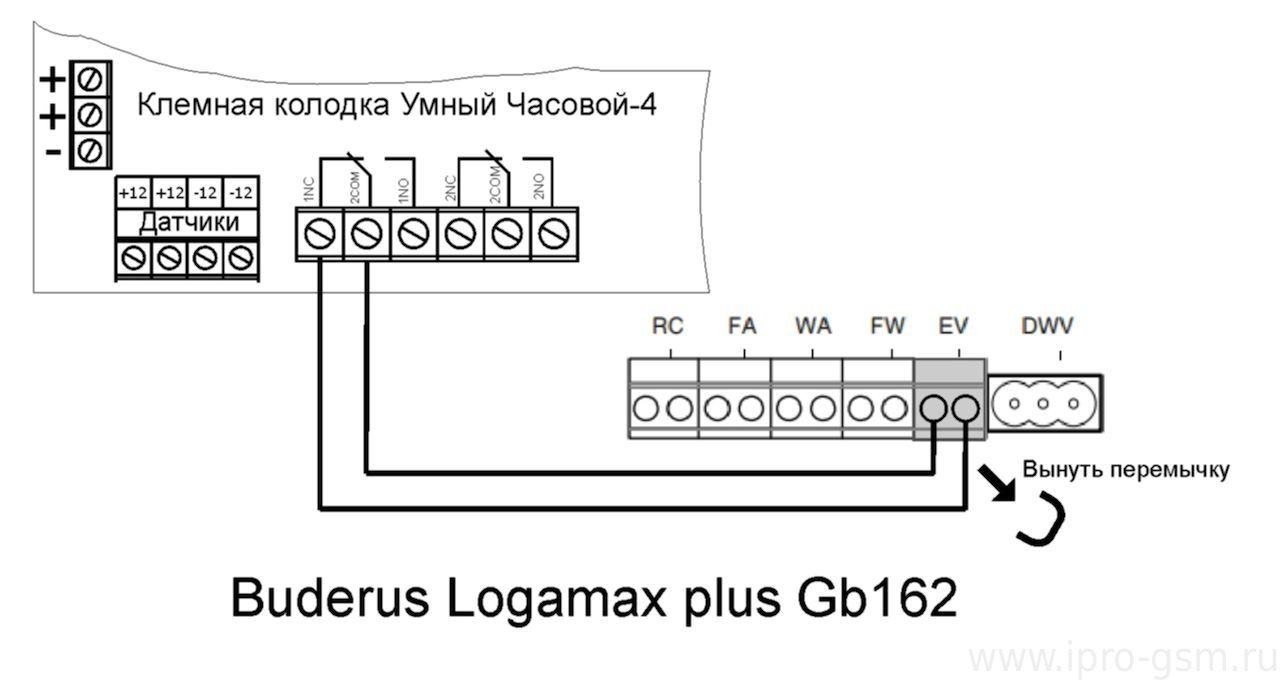 Схема подключения Умный Часовой-4 к котлу Buderus Logamax plus GB162