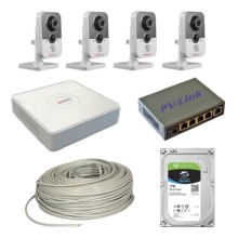 Комплект внутреннего видеонаблюдения на 4 камеры 1 Мп HiWatch KIT IP 4×1Мп In