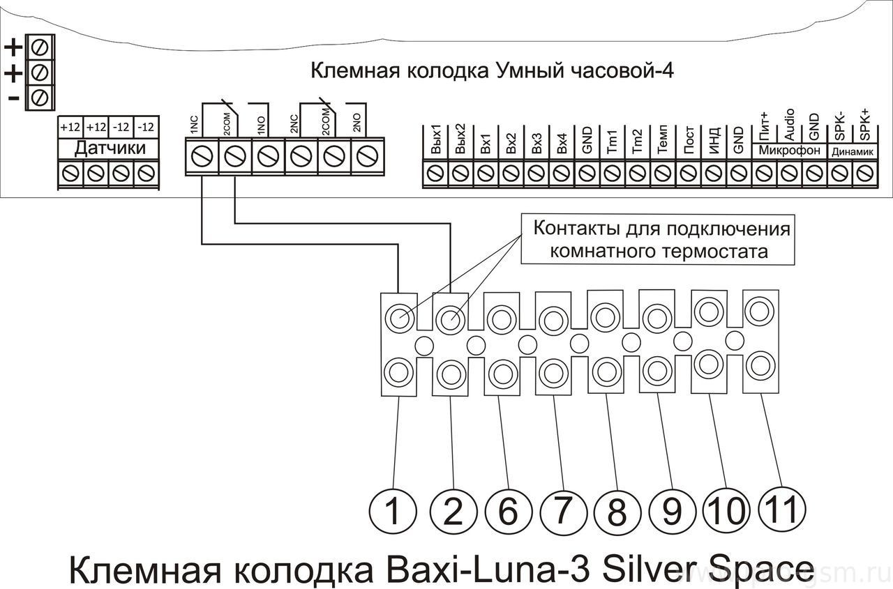 Схема подключения Умный Часовой-4 к котлу BAXI Luna-3 Silver Space