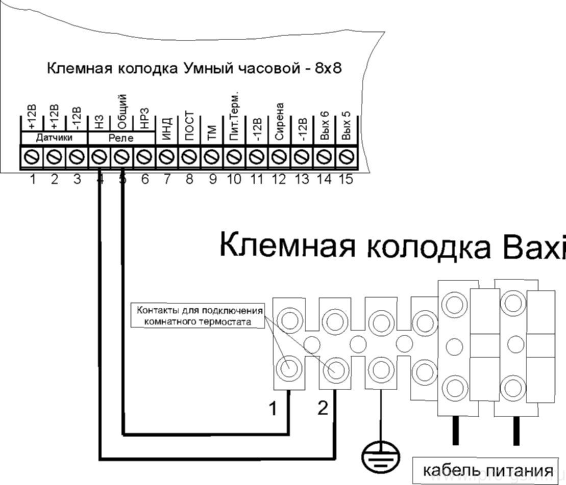 Схема подключения Часовой 8х8 к котлам BAXI Nuvola-3