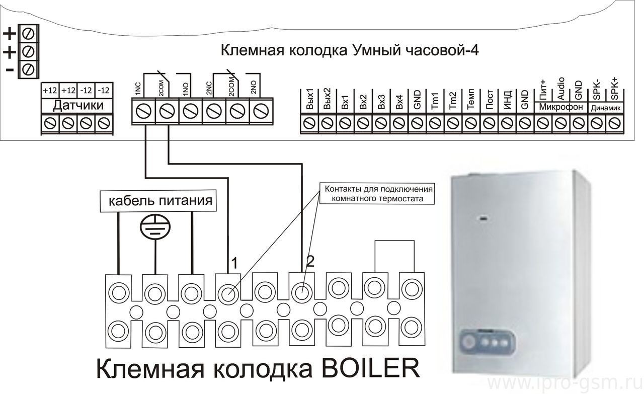 Схема подключения Умный Часовой-4 к котлу Beretta Boiler