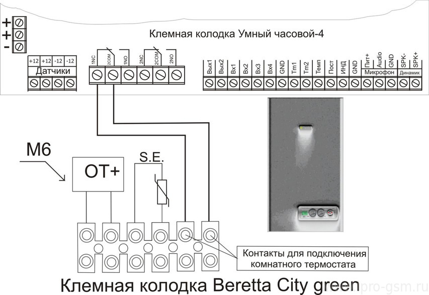 Схема подключения Умный Часовой-4 к котлу Beretta City Green