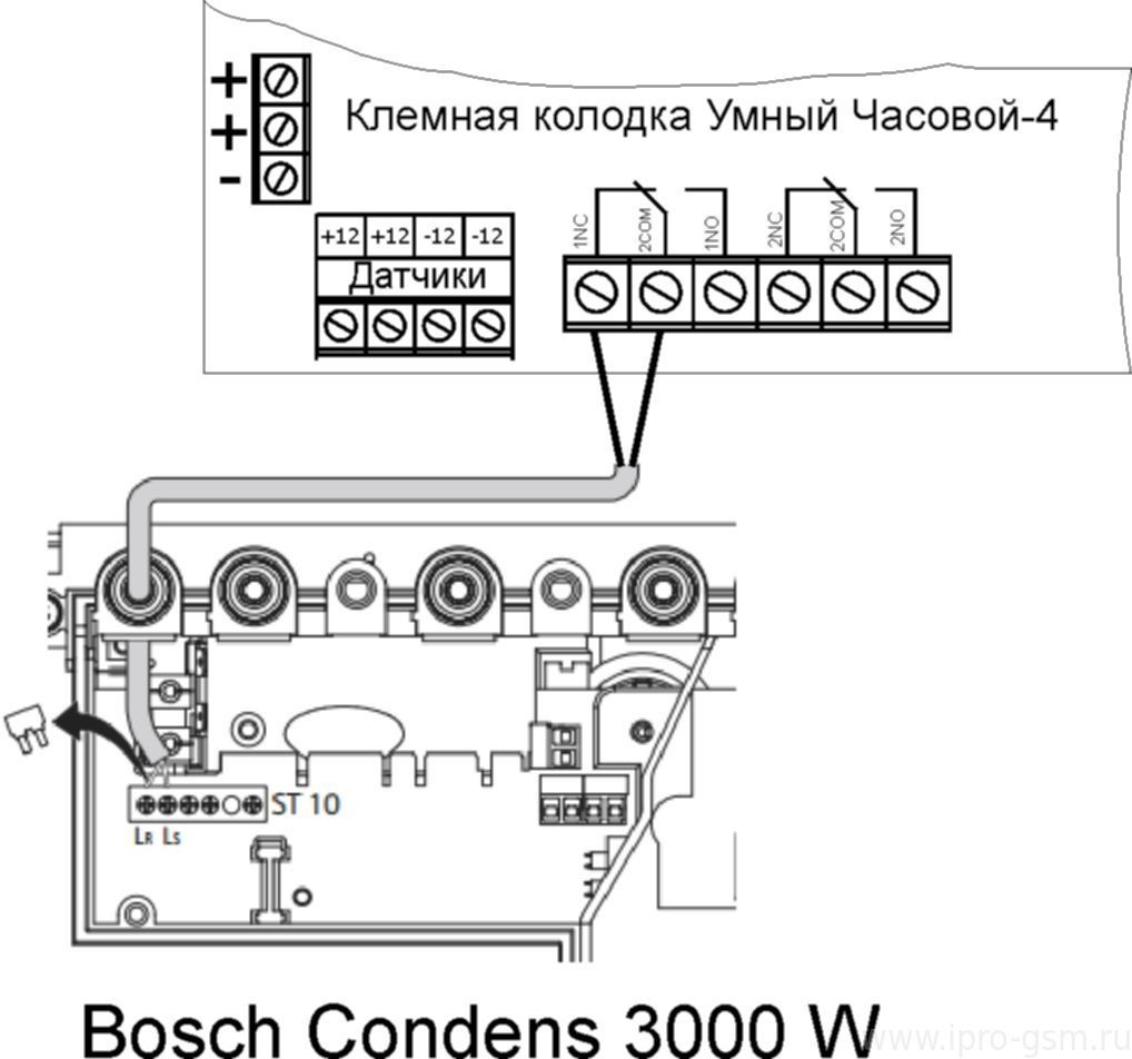 Схема подключения Умный Часовой-4 к котлу Bosch Condens 3000 W