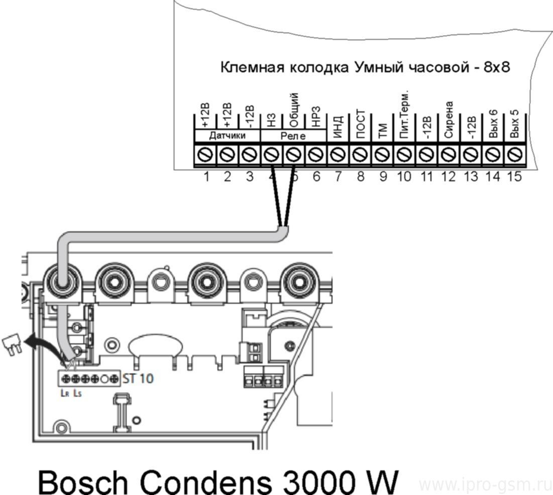 Схема подключения Часовой 8х8 к котлу Bosch Condens 3000 W