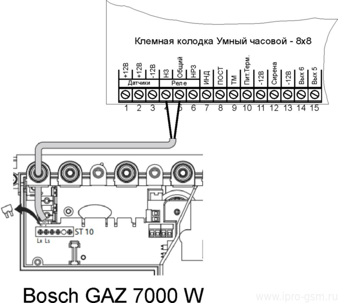 Схема подключения Часовой 8х8 к котлу Bosch GAZ 7000 W