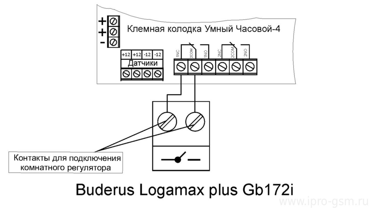 Схема подключения Умный Часовой-4 к котлам Buderus Logamax plus GB172i/GB072