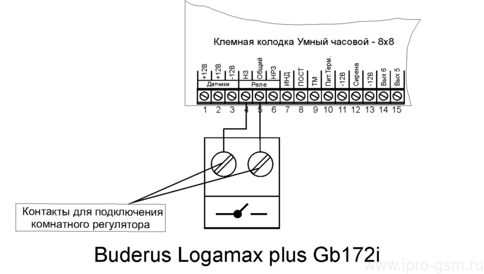 Схема подключения Часовой 8х8 к котлам Buderus Logamax plus