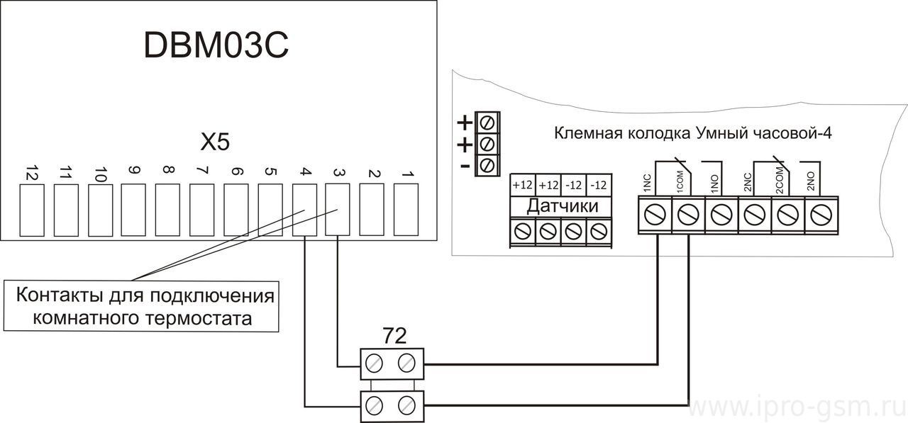 Схема подключения Умный Часовой-4 к котлам Ferolli DIVAtop