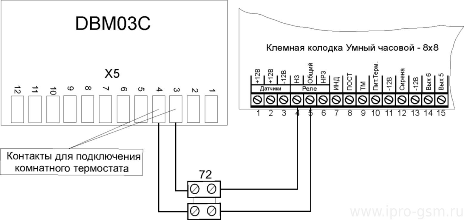 Схема подключения Часовой 8х8 к котлам Ferolli DIVAtop