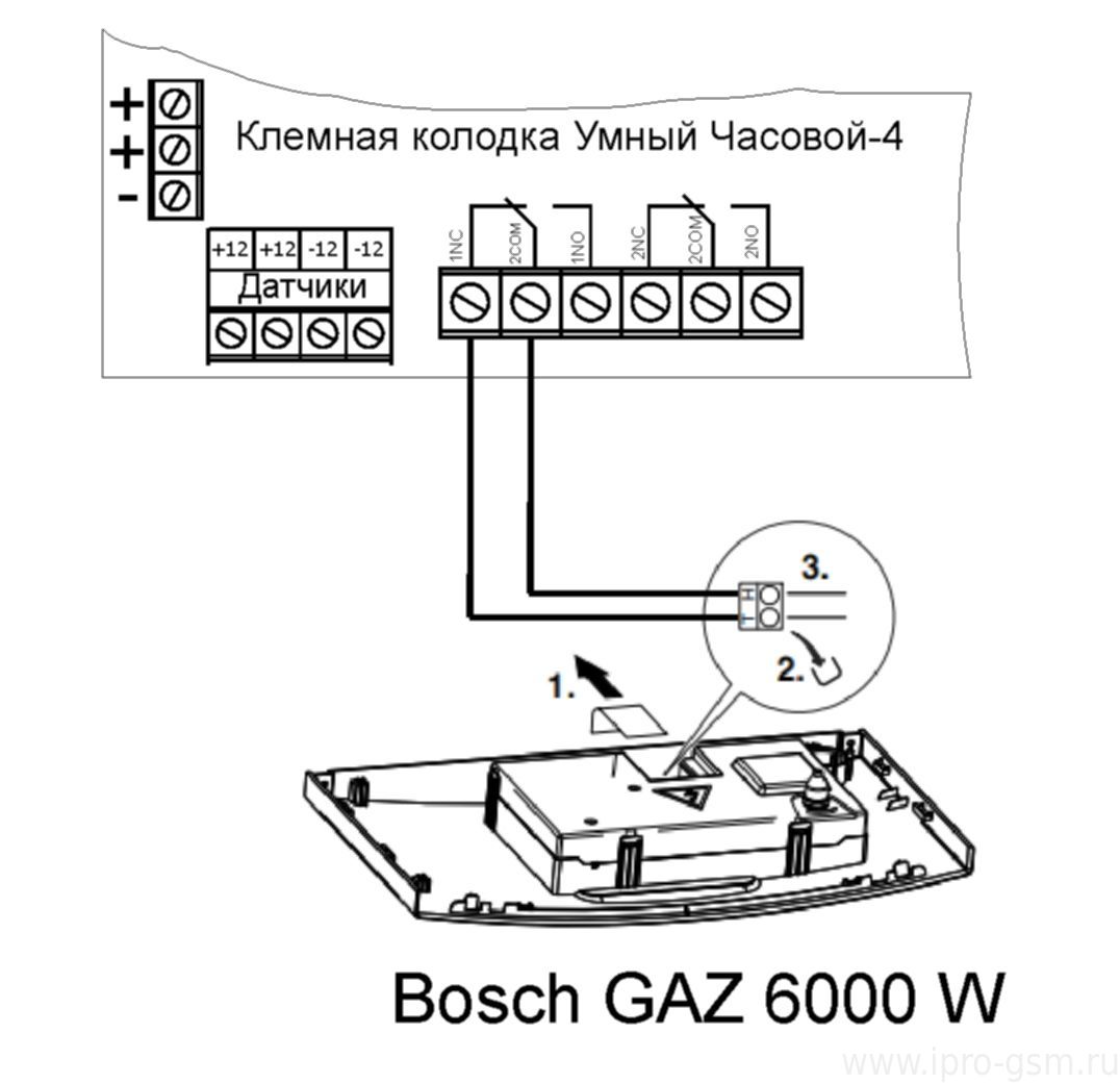 Схема подключения Умный Часовой-4 к котлу Bosch GAZ 6000 W