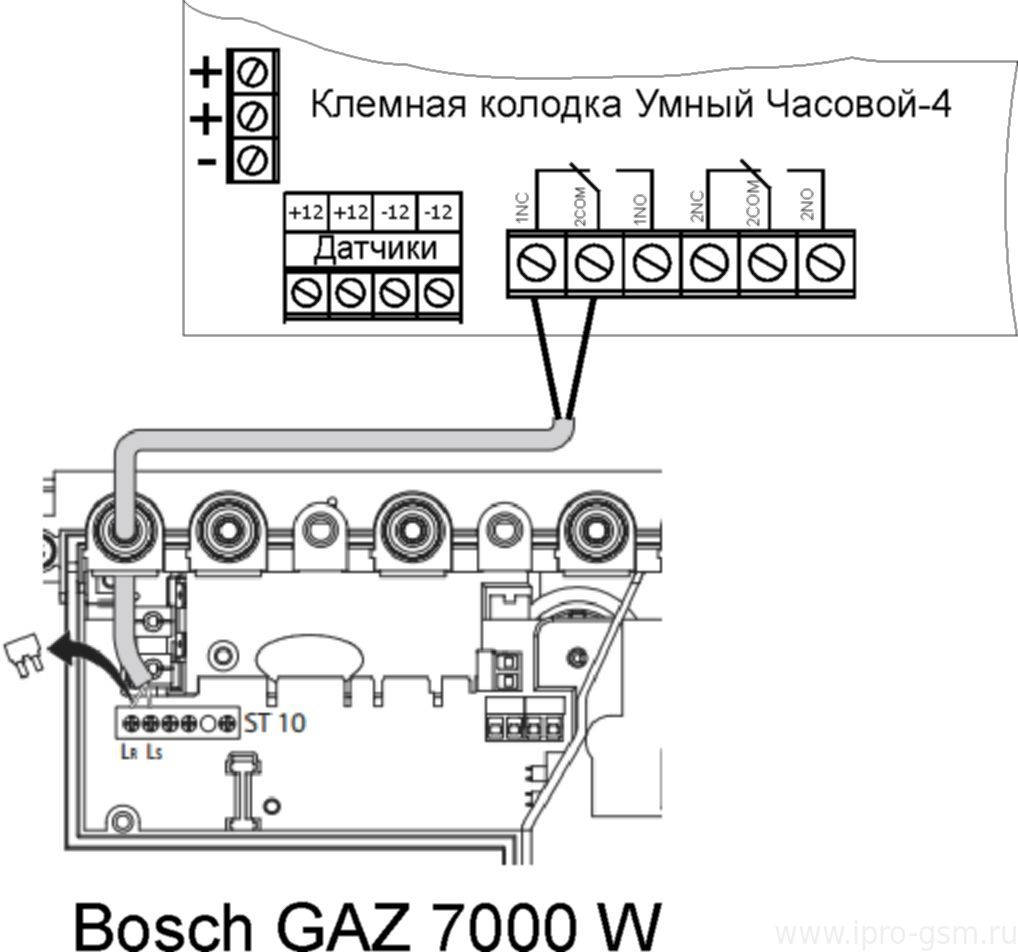 Схема подключения Умный Часовой-4 к котлу Bosch GAZ 7000 W