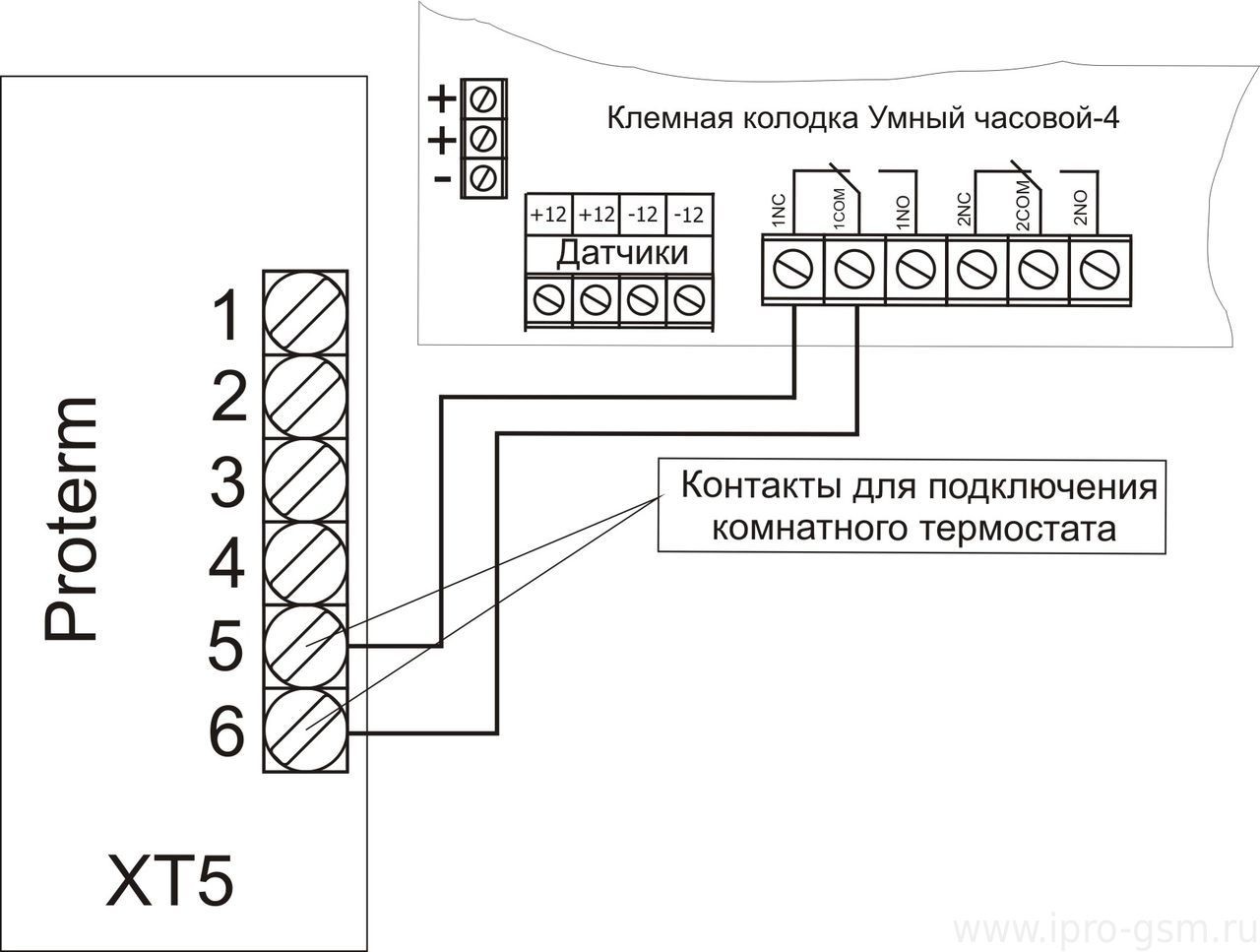 Схема подключения Умный Часовой-4 к котлу Protherm Медведь KLZ
