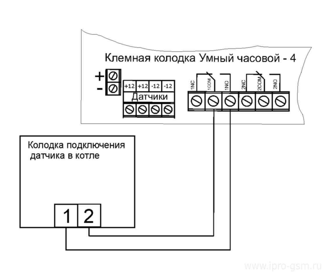 Схема подключения Умный Часовой-4 к котлам РусНИТ 203М/204М