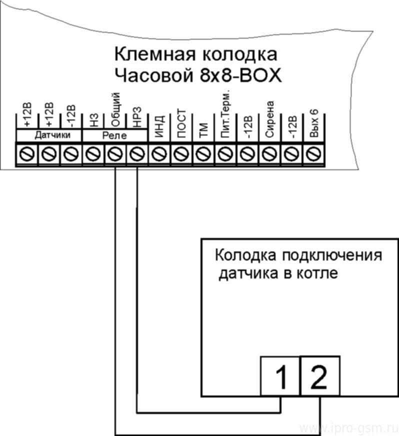 Схема подключения Часовой 8х8 к котлам РусНИТ 203М/204М